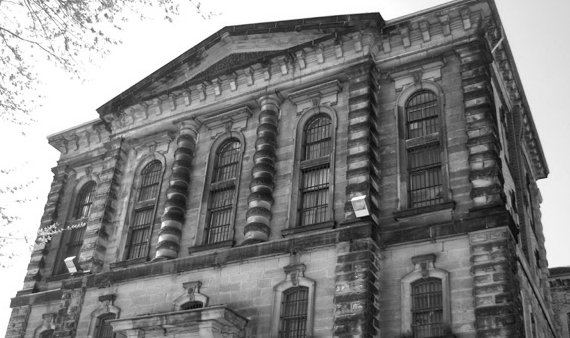 Black and white: looking up at the Don Jail