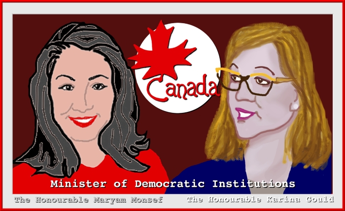 Old and new Ministers of Democratic Institutions, Maryam Monsef and Karina Gould